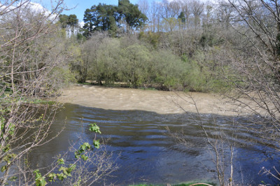 The Ithon / Wye junction with the Ithon in flood.